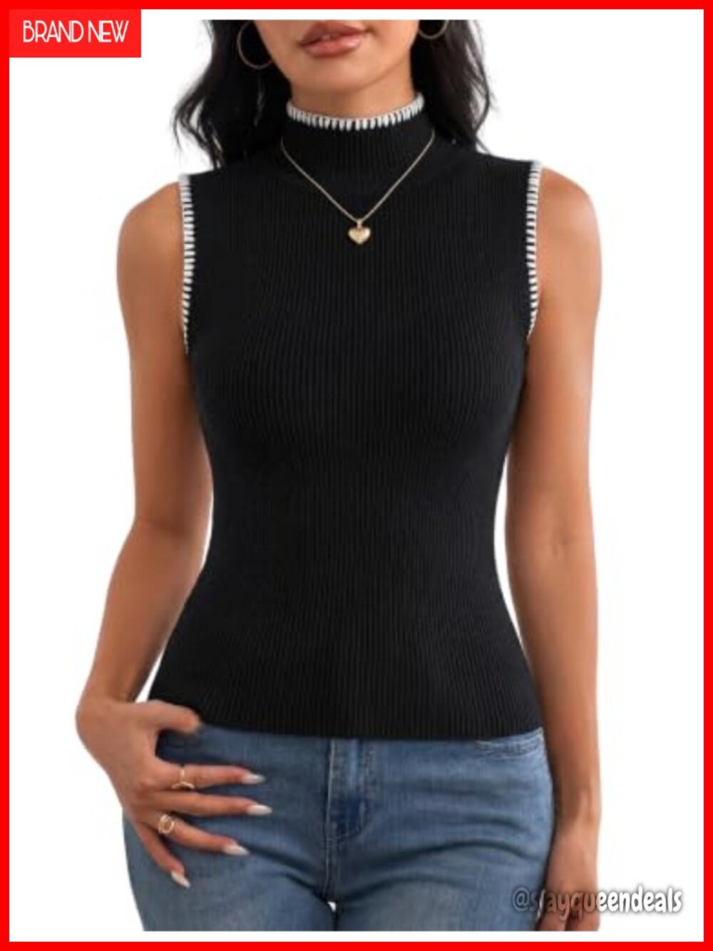 Sleeveless Turtleneck Sweater Vest Slim Fitted Knit Top